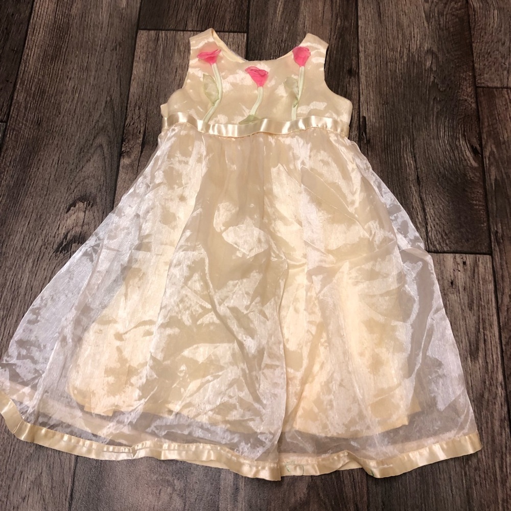 Girls Amanda Rose Floral Organza Party Dress | Pale Yellow | Size 3 - Picture 2 of 5